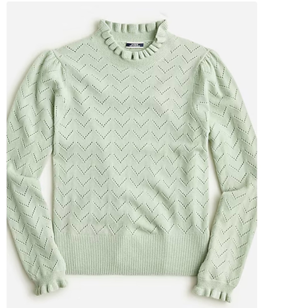 J. Crew Light Green Ruffled Turtleneck Sweater
